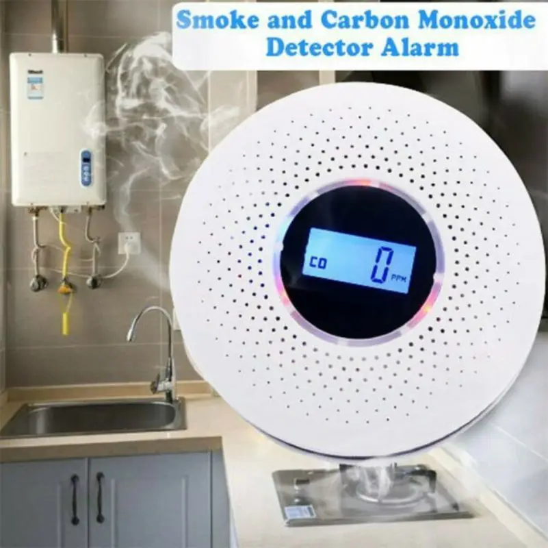 Детектор окиси углерода и сигнализация дыма с голосПредупреждение ЖК-цифровой дисплей предупреждение детектора дыма датчик оксида углерода пожарное оборудование - Цвет: Белый