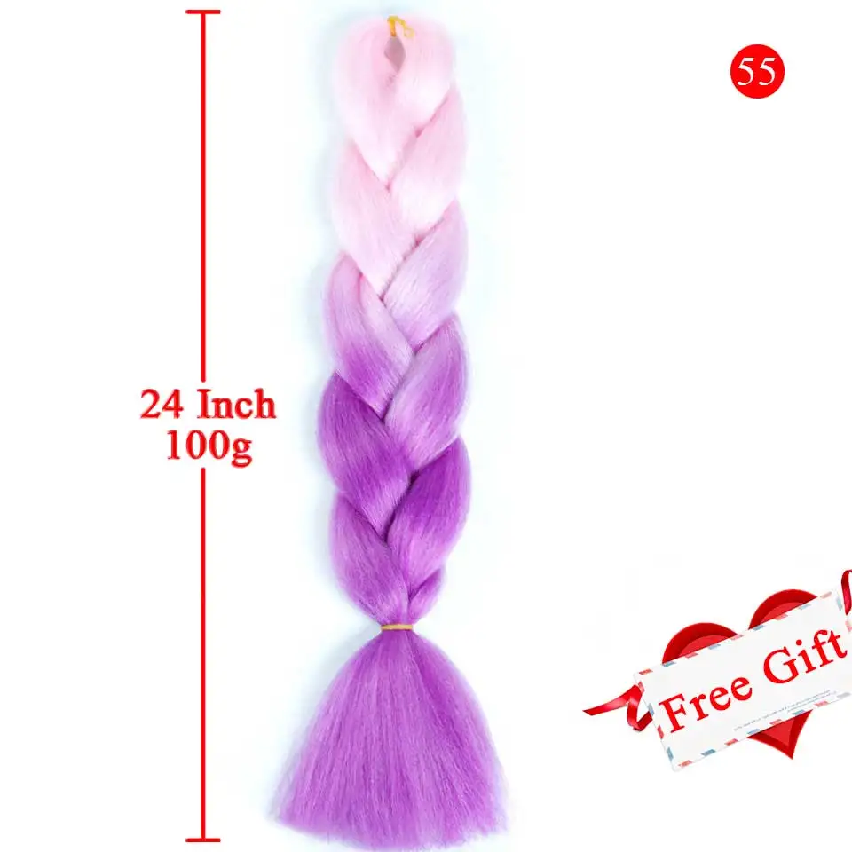 MEIFAN длинные Джамбо Омбре поддельные волосы для плетения синтетические жгуты для вплетания волос розовый фиолетовый серый наращивание волос негабаритные косички - Цвет: BR02-55