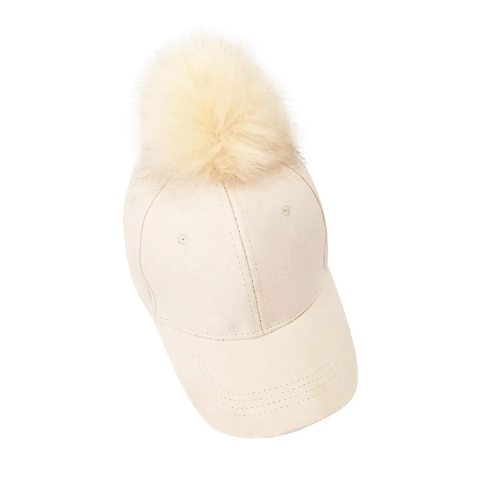 Beige Fashion WomenBig hair ball suede baseball cap female curved capWinter Hats M0802 - Цвет: Beige