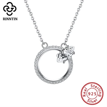 

Rinntin Round Circle Pendant Long Necklace 925 Sterling Silver Chocker Love Statement Womens Anniversary Fashion Jewelry SN236