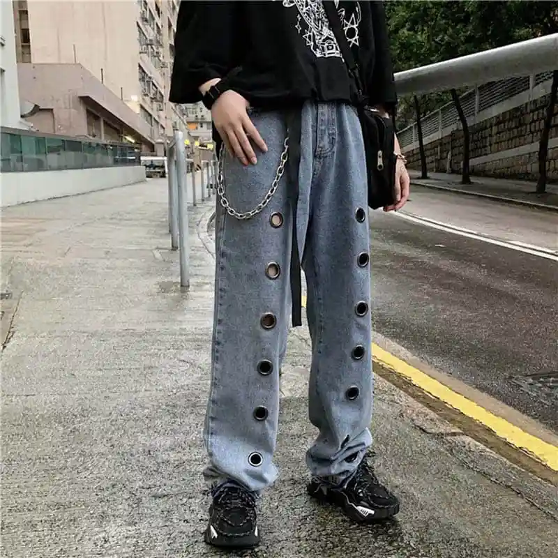 NiceMix женские Harajuku стиль уличная хип хоп панк выдолбленный повседневные джинсы женские джинсы Широкие брюки женские