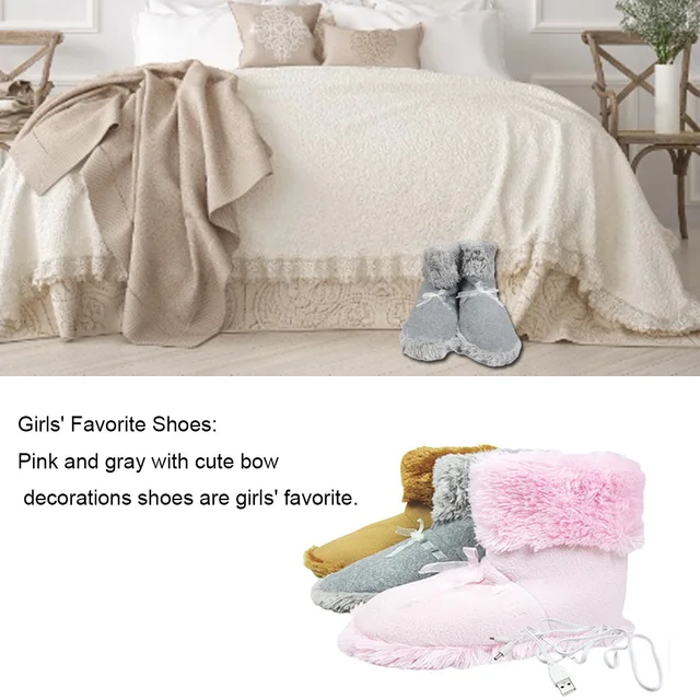 Usb Melegebb Lábcipő Elektromos Fűtött Cipő Plüss Meleg Papucs Láb Mosható Bolyhos Zsákmány Lábfűtés - Image 5