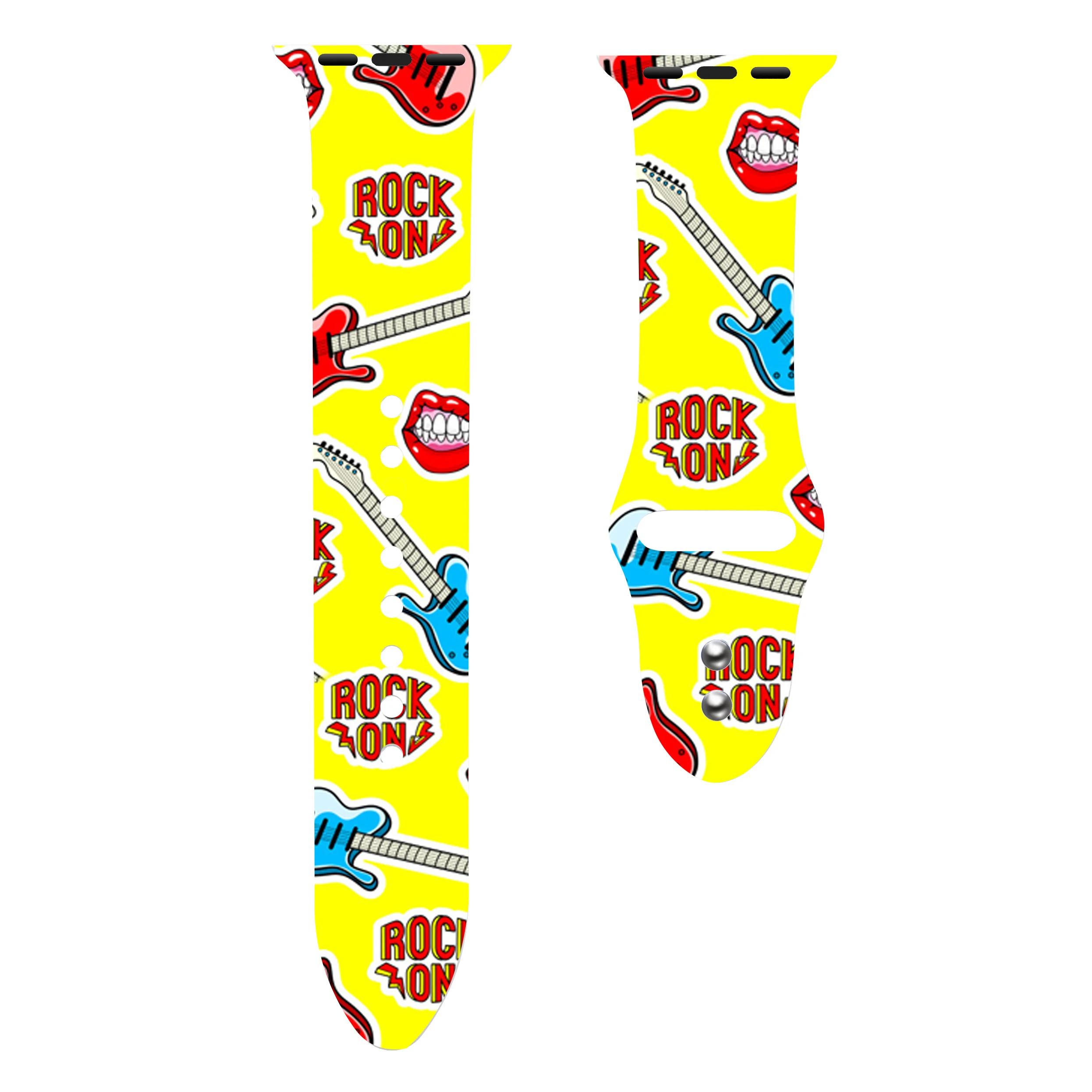 Guitar Christmas Sport band for Apple Watch series 5 4 3 2Graffiti painting Silicone strap for iWatch colorful adapter flamingo leopard - Band Color: Guitar