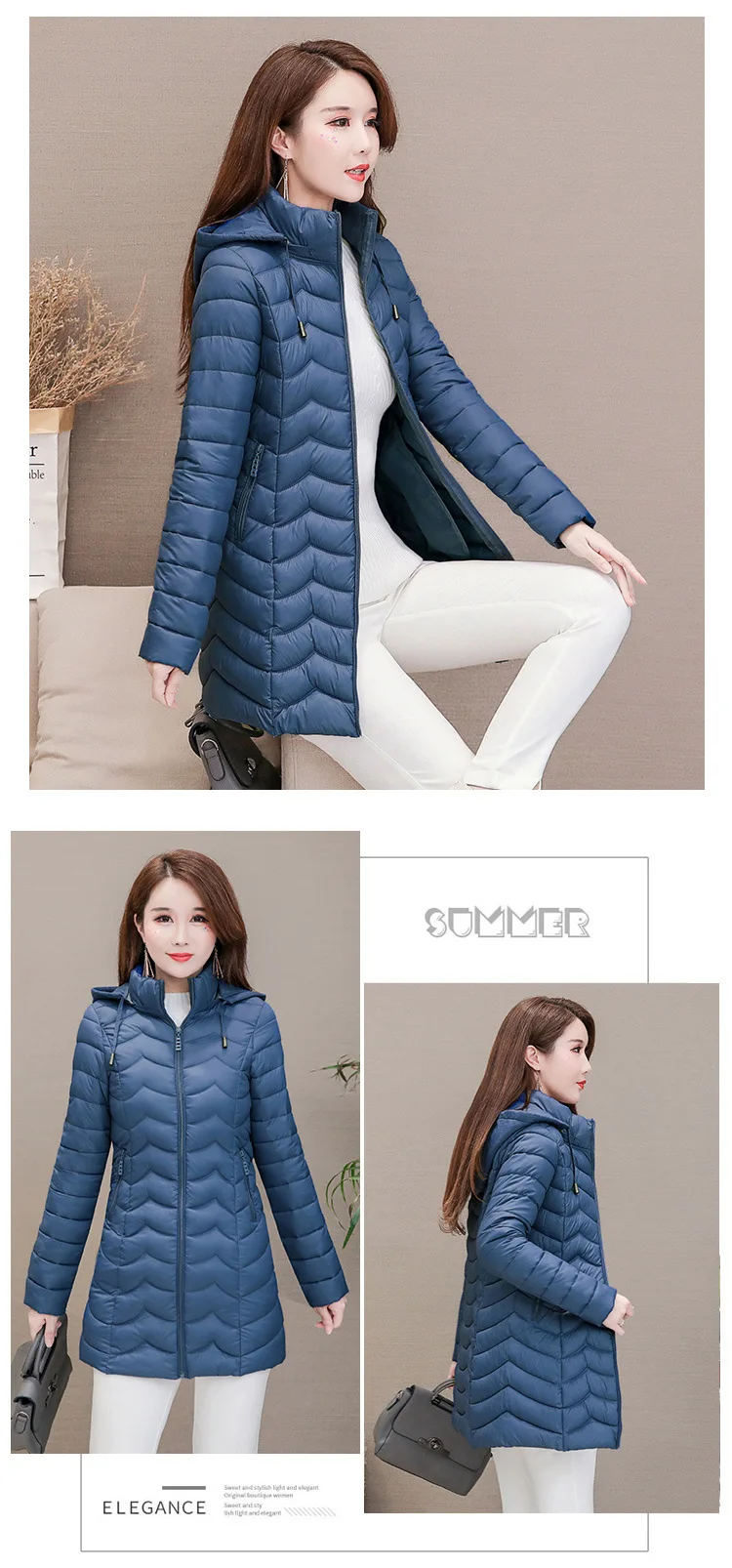 Winter Women's Thick down Jacket Cotton-padded Clothes Mid-length Korean-style Hooded down Jacket Coat