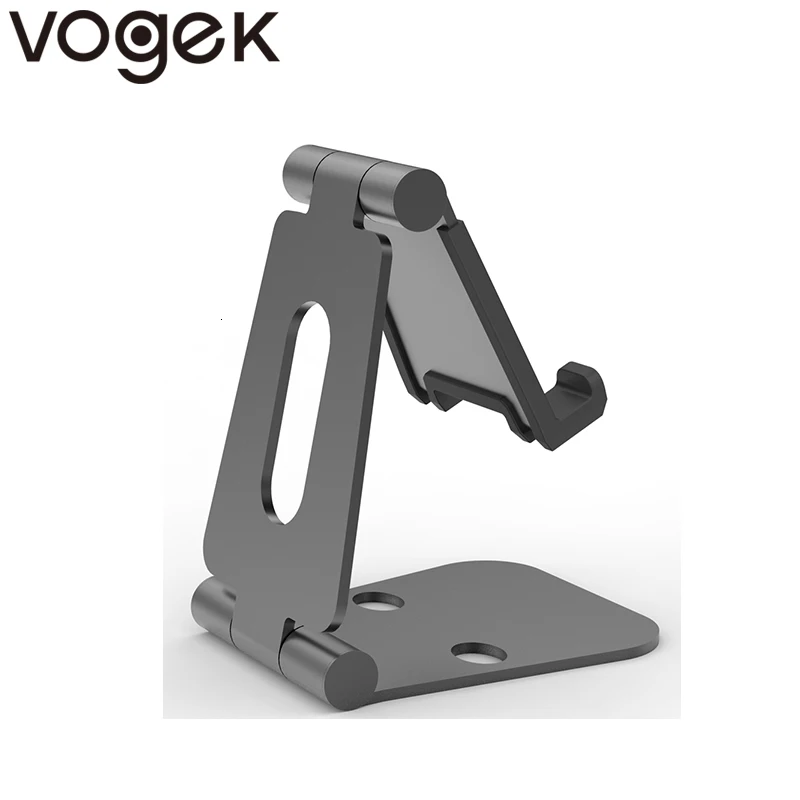 VOGEK, подставка для мобильного телефона, настольный держатель, подставка для планшета, двойная, сложенная, металлическая, алюминиевая, мультиугловая регулировка, Портативная подставка, держатель для телефона - Цвет: Black