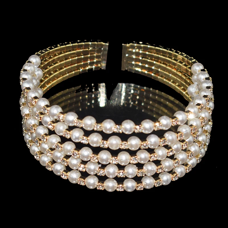 Crystal Bracelets Woman Pearl Gold Silver Plated Open Bangle Bracelet Gift
