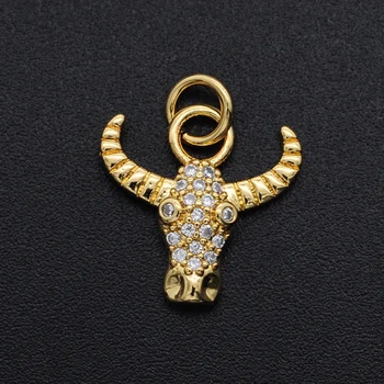 

5pcs/lot 14mm 100% CZ Zircon DIY Jewelry OX Head Charm Pendant Wholesale Animal Necklace Making Charms