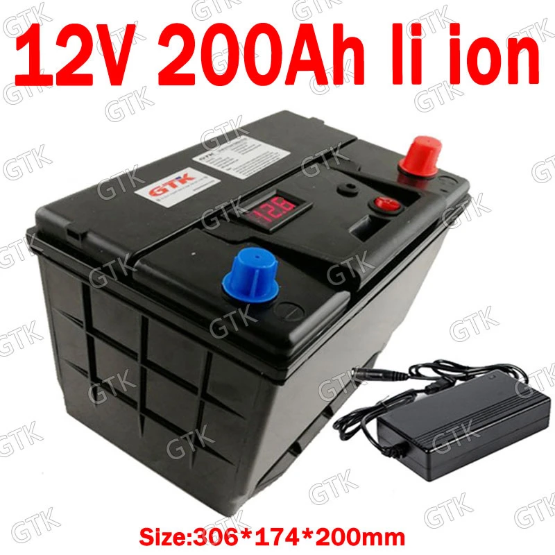 Batería iones de litio GTK 12V 200AH, ABS con para inversor de 1200W, carretilla elevadora AGV, almacenamiento de energía Solar + cargador de 10A|Baterías recargables| - AliExpress