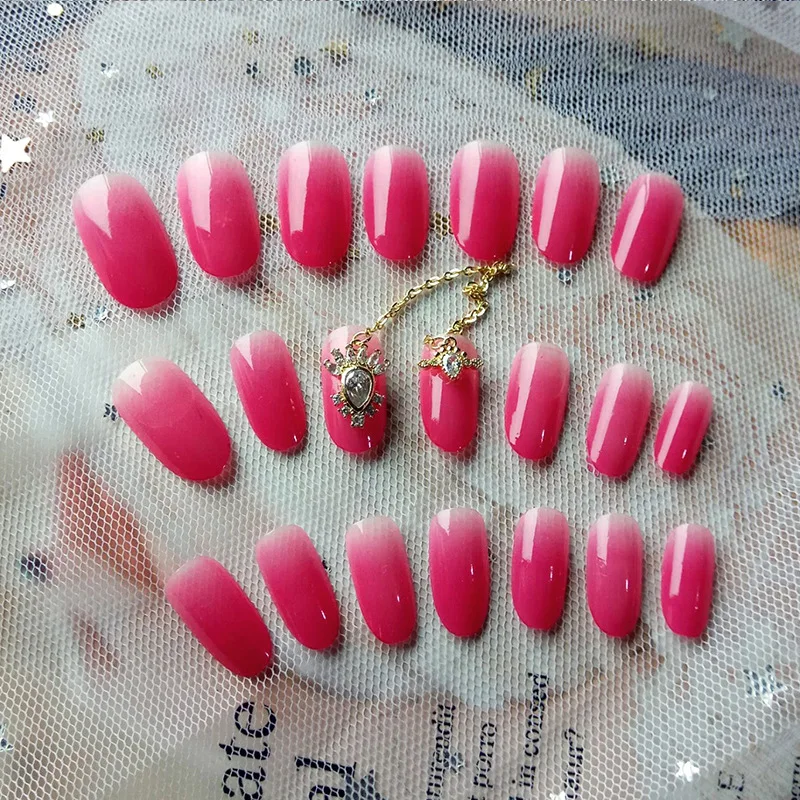 Nusx 24pcs Full Cover Fake Nail With Diamond Chain Art Design Acrylic Press On Nail Tips 2