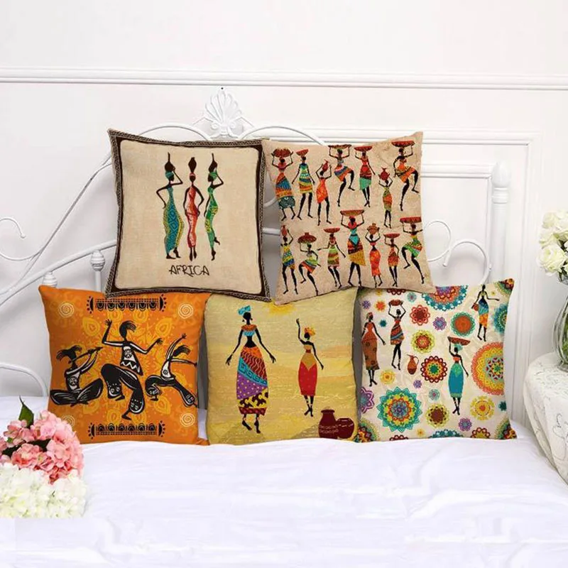 

Colorful Hand Printing Cushion Cover National Customs Cotton and Linen Pillow Case Car Sofa Window Decoration Pillowcase