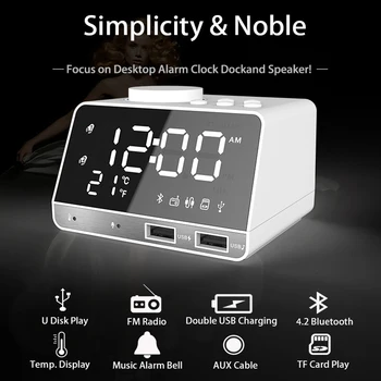 

Multifunctional Mobile Phone Charger 2 USB Charging Clock FM Radio Digital Alarm Clock Temperature Adjustable Volume Home