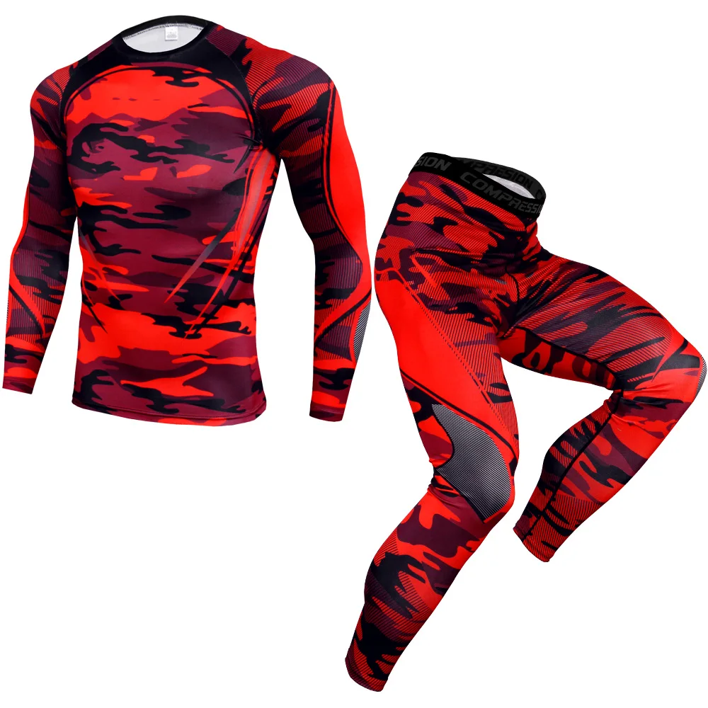 Спортивный костюм мужские футболки с длинными рукавами штаны компрессионные для ММА комплект для бега мужские Бодибилдинг Рашгард спортивные костюмы для фитнеса - Цвет: 9