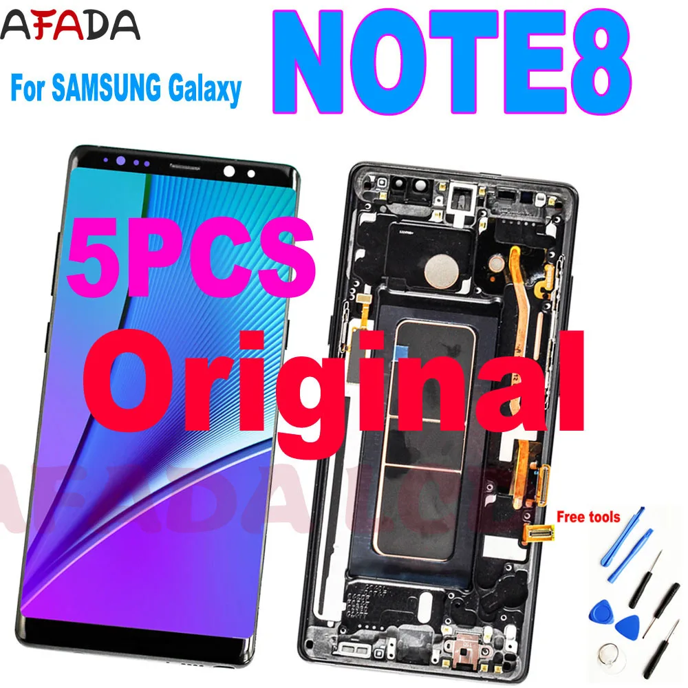 

5PCS New 6.3" Original SUPER AMOLED Display For SAMSUNG Galaxy NOTE8 N950 N950F LCD Display Touch Screen Replacement Parts+Frame