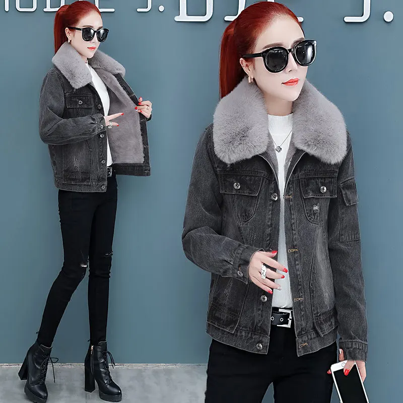 

Jeans Coat WOMEN'S Dress Hip Hop Fashion INS Early Winter 2019 New Style Brushed And Thick Online Celebrity Short Cotton Top