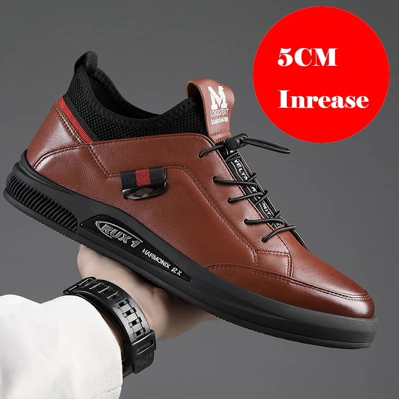 5cm increase brown Misalwa, визуально увеличивающие рост, 5/7 см, мужская повседневная кожаная обувь, весна/осень, уличные дышащие кроссовки, мужская повседневная обувь, черный, коричневый цвет - Цвет: 5cm increase brown