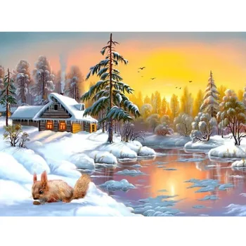 

5D DIY Diamond Painting Landscape Winter Full Square Round Diamond Embroidery Snow Squirrel Needlework Mosaic Cross Stitch Decor