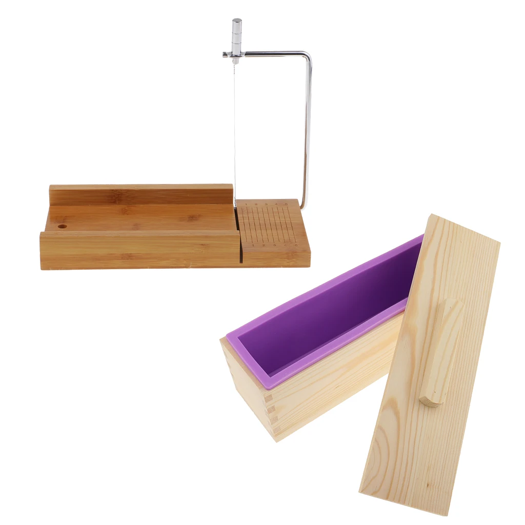 Wooden Box, Silicone Soap Loaf Mold and Soap Cutter Wire Slicer, for DIY Soap/Cake/Chocolate Making Tools