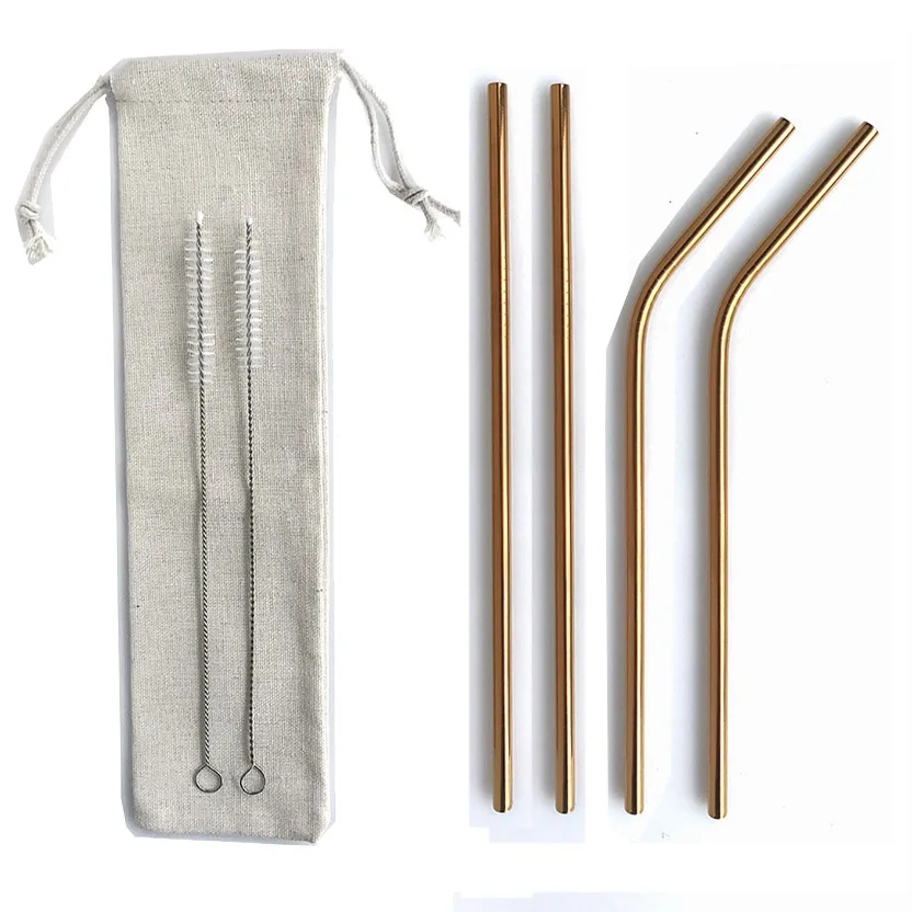 Rose 7Pcs 7 шт многоразовая 215*6 мм металлическая трубочка трубочки для питья 304 нержавеющая сталь Изогнутая прямая соломинка для напитков бар вечерние оптом с мешочком - Цвет: Rose 7Pcs