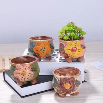 

Succulent Flower Pot Green Plant Container Bonsai Pot Vase Creative Hand Painted Ceramic Flowerpot Desktop Ornaments Home Decor