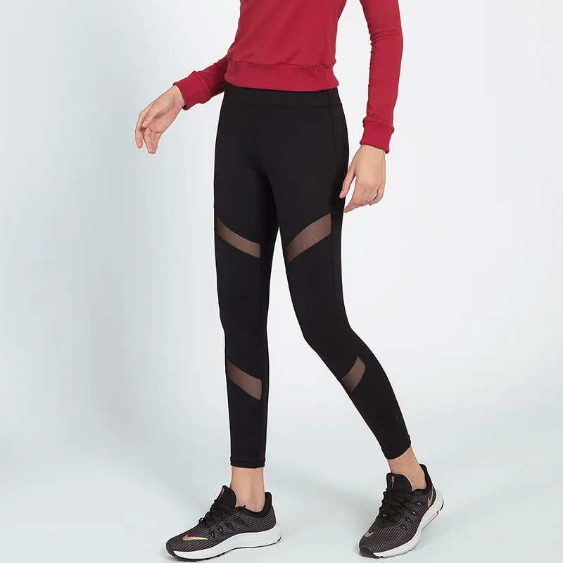 Energy Seamless Sports Fitness Tights Ladies Gym Workout Yoga Pants Mesh Gauze Stitching High Waist Tight Belly Control Pants