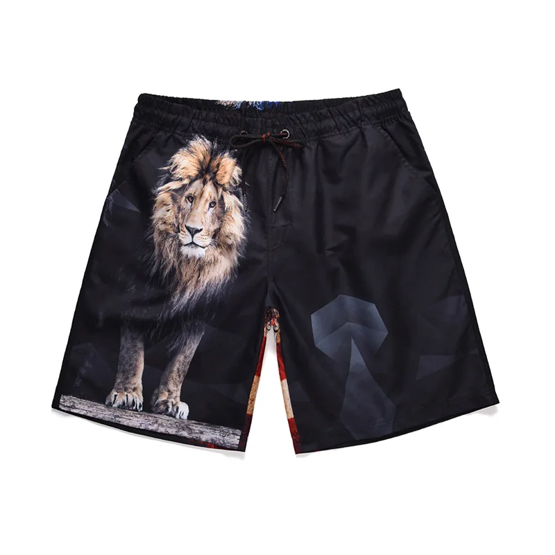 Peach Skin Large Size Beach Swimming Trunks Summer New Style Lion Printed Beach Shorts Leisure Pajamas Loose-Fit Trunks Fashion