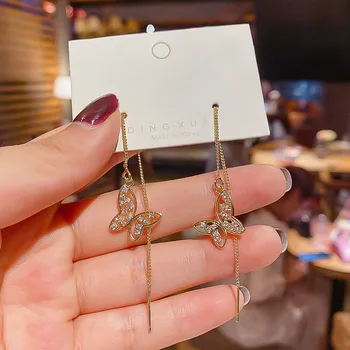 

Real Gold Electroplated 925 Silver-Style Hollow out Man-made Diamond Butterfly Earrings Delicacy Jane Long about Earrings Versat