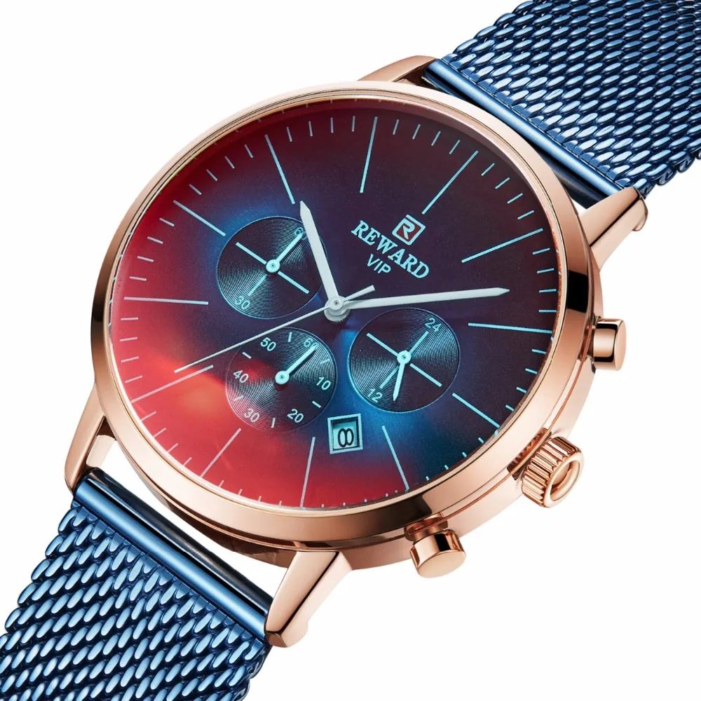Награда мужские часы лучший бренд класса люкс Модные из нержавеющей цветной стекла мужские часы хронограф водонепроницаемые дизайнерские спортивные Reloj