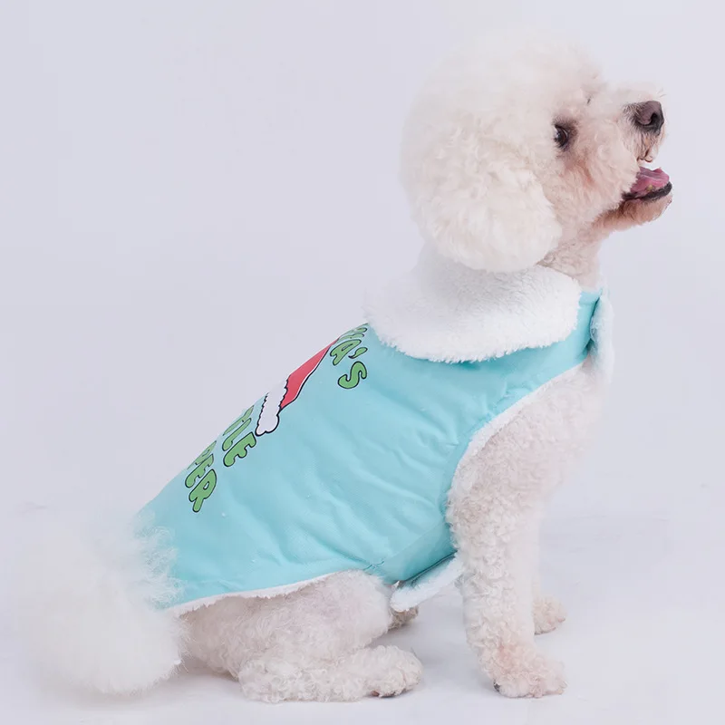 

2020 Dog autumn and winter new lapel belly sticker cloak warm and velvet pet Christmas clothes