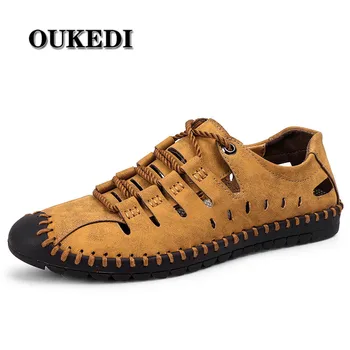 

2019 New Summer Shoes Men Leather Casual Sandals Breathable Comfortable Beach Shoes Water Shoes Size 38-46