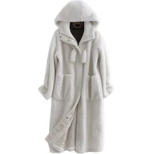 Пальто с натуральным мехом шерстяная куртка осеннее зимнее пальто женская одежда корейское Элегантное длинное пальто с капюшоном из овчины ZT822