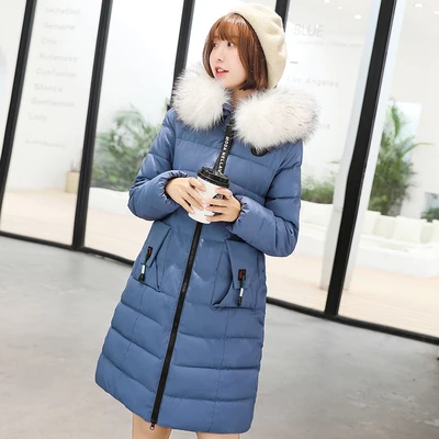 Новинка, Женское зимнее пальто, большой меховой пуховик, хлопковая куртка, женские теплые зимние куртки с капюшоном, женские корейские длинные парки, большие XL-8XL - Цвет: 8801 blue