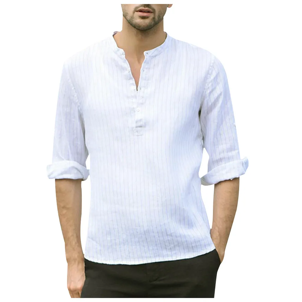 Vogue Camisa Masculina мужские три четверти Винтажные льняные хлопковые однотонные Ретро мягкие летние рубашки с коротким рукавом Топы Блузки