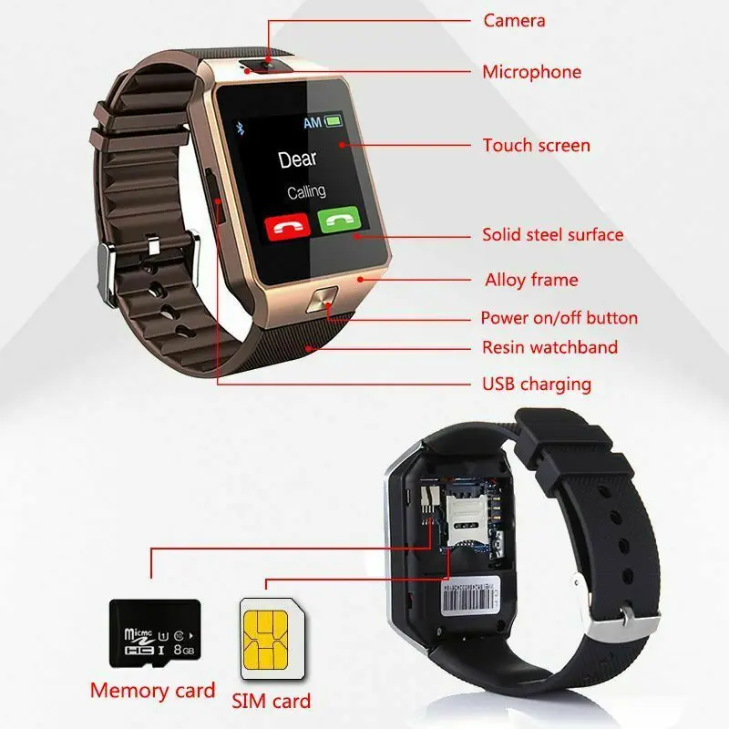 Умные часы с сенсорным экраном dz09 Камера Bluetooth наручные SIM карты Smartwatch для Ios Android