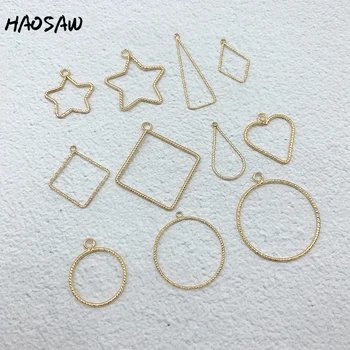 

HAOSAW Choose 6Pcs/Lot Genuine Gold Plating/Wire Welding/Hollow Connection Charm/Multi Designs/HandMade/Earring Findings
