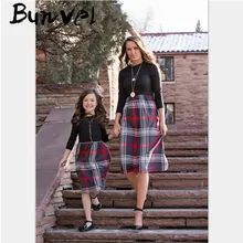 Bunvel/Одежда для мамы и дочки; элегантное платье для мамы и дочки; рождественское клетчатое платье с принтом для мамы и ребенка; семейная Одежда для девочек; 5