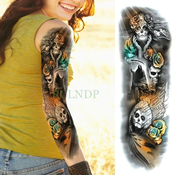 

Waterproof Temporary Tattoo Sticker Rose Skull large size full arm fake tatto body art flash tatoo sleeve for men women lady
