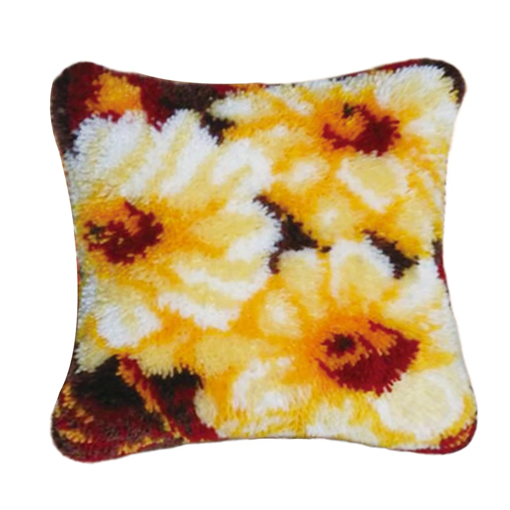 DIY Latch Hook Kits Throw Pillow Cover Cute Rug Pattern Printed 17X17 inch, Crochet Needlework Crafts for Kids and Adults
