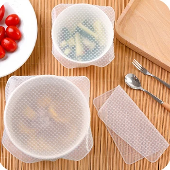 

4Pcs/lot Silicone Wrap Food Fresh Keeping WrapReusableSeal Lid Cover Stretch Vacuum Food Wrap Kitchen Tools
