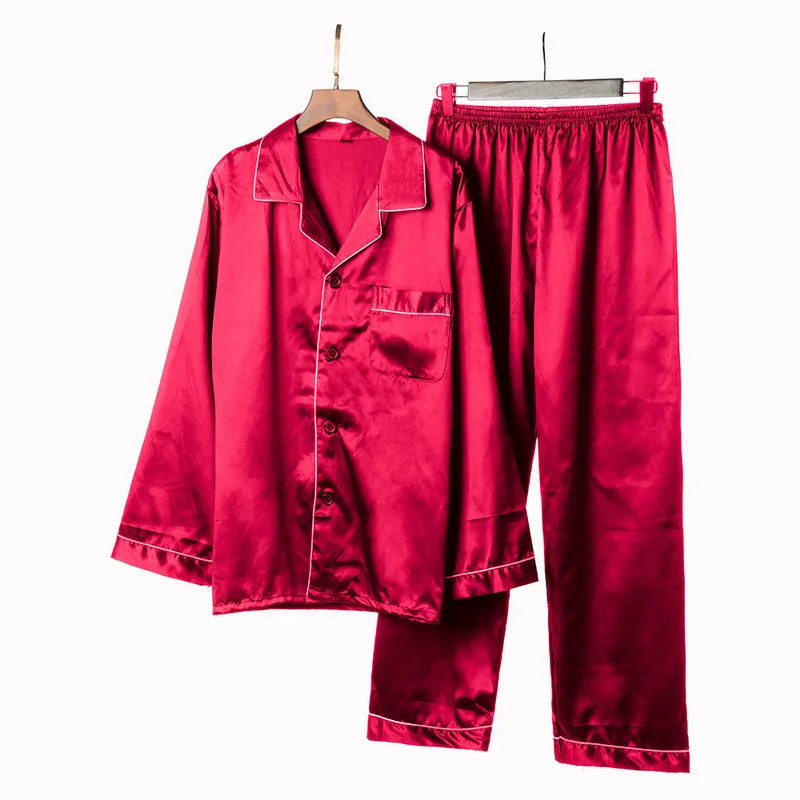 Пятно Шелковая пижама Мужская однотонная свободная Пижама Для мужчин пикантные парадный вечерний костюм одежда для сна, штаны для отдыха пижамные комплекты Повседневное Ночной костюм