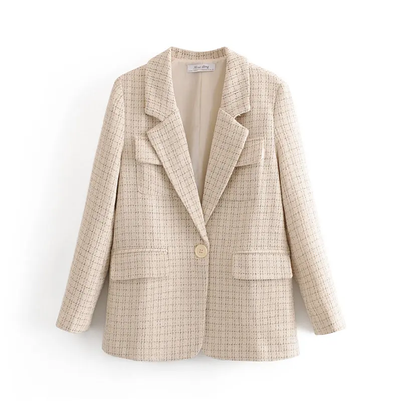 beige Ретро Девушка бежевый клетчатый костюм куртка модная Новая Осенняя Женская пуговица простая повседневная элегантная хипстерская Милая дикая куртка - Цвет: beige