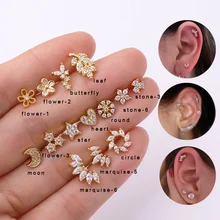 Sellsets, 1 шт., золото, серебро, цвет, нержавеющая сталь, маркиза, корона, кубический цирконий, Tragus Daith Helix Lobe, пирсинг, ювелирные изделия