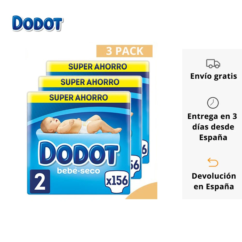 Set de 3 Packs Pañales Dodot Bebé Seco, Pack Ahorro, El Único pañal con Canales de Aire, Talla 2 (468 uds), Talla 3 (420 uds), Talla 4 (384 uds) y Talla 5 (348 uds)