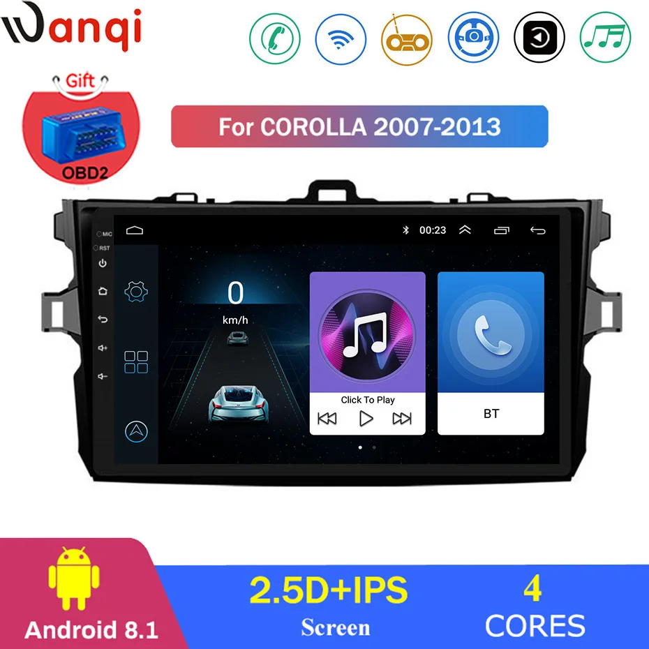Для Toyota Corolla 2007-2013 автомобильный Радио Мультимедиа Видео плеер навигация gps Android 8,1 аксессуары SWC BT wifi седан без dvd