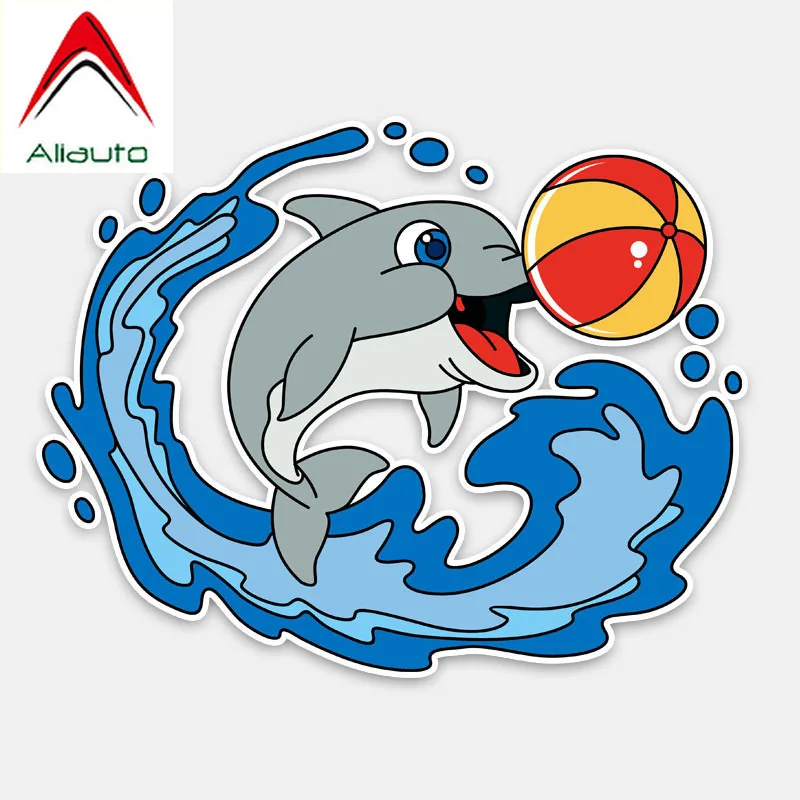 

Aliauto Funny Car Stickers Dolphins Play with Balls Decoration PVC Decal Cover Scratches for Mercedes Benz Subaru,16cm*13cm