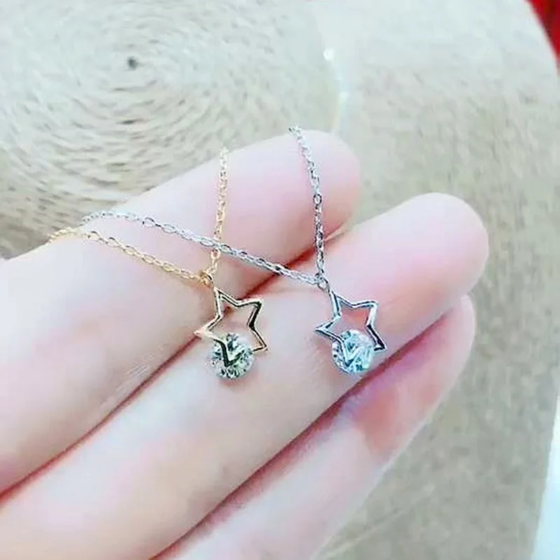 OMHXZJ,, XR182, Европейская мода, для женщин, девушек, для вечеринки, дня рождения, свадьбы, подарок, звезда, циркон, 925 пробы, серебряное ожерелье, 1 шт