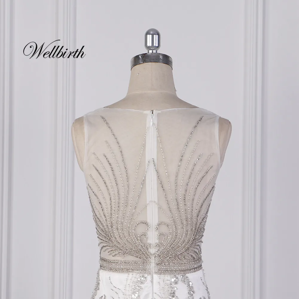 Реальное изображение Wellbirth Vestido de novia, v-образный вырез, свадебное платье с бусинами, на молнии сзади, с рукавом-крылышком, свадебное платье T002