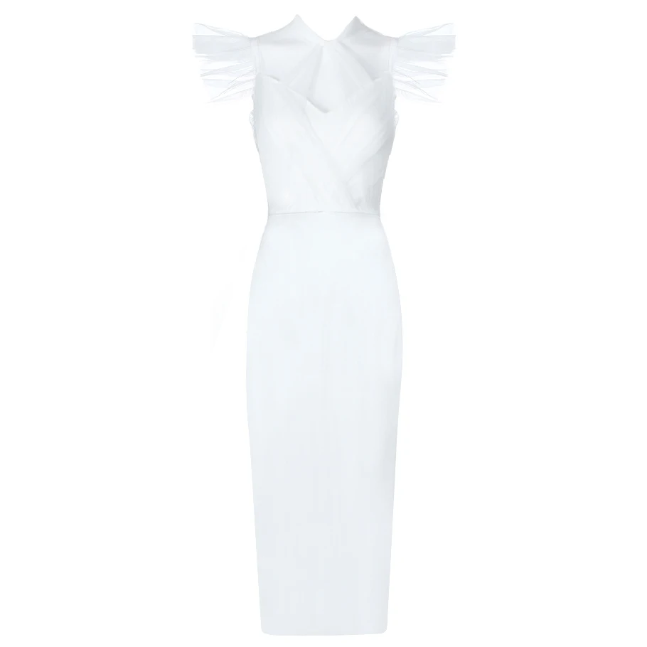 Белый Summer White Sexy Fashion Celebrity Party Lace Bandage Dress Women Elegant Ruffles Mesh Hollow Out Nightclub Festival Vestidos - Цвет: Белый