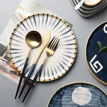 

New Hand Painted Dinner Plate Dinnerware Ceramic Storage Tray Fruit Breakfast Round Cake Plate Tableware Dessert Dish Decoration