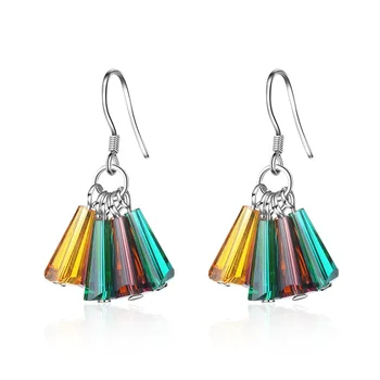 

Silver Color Fan-shaped Earrings Colorful Artificial Crystal Rainbow Tassel Earrings For Women 925 Sterling Silver Earring Gift
