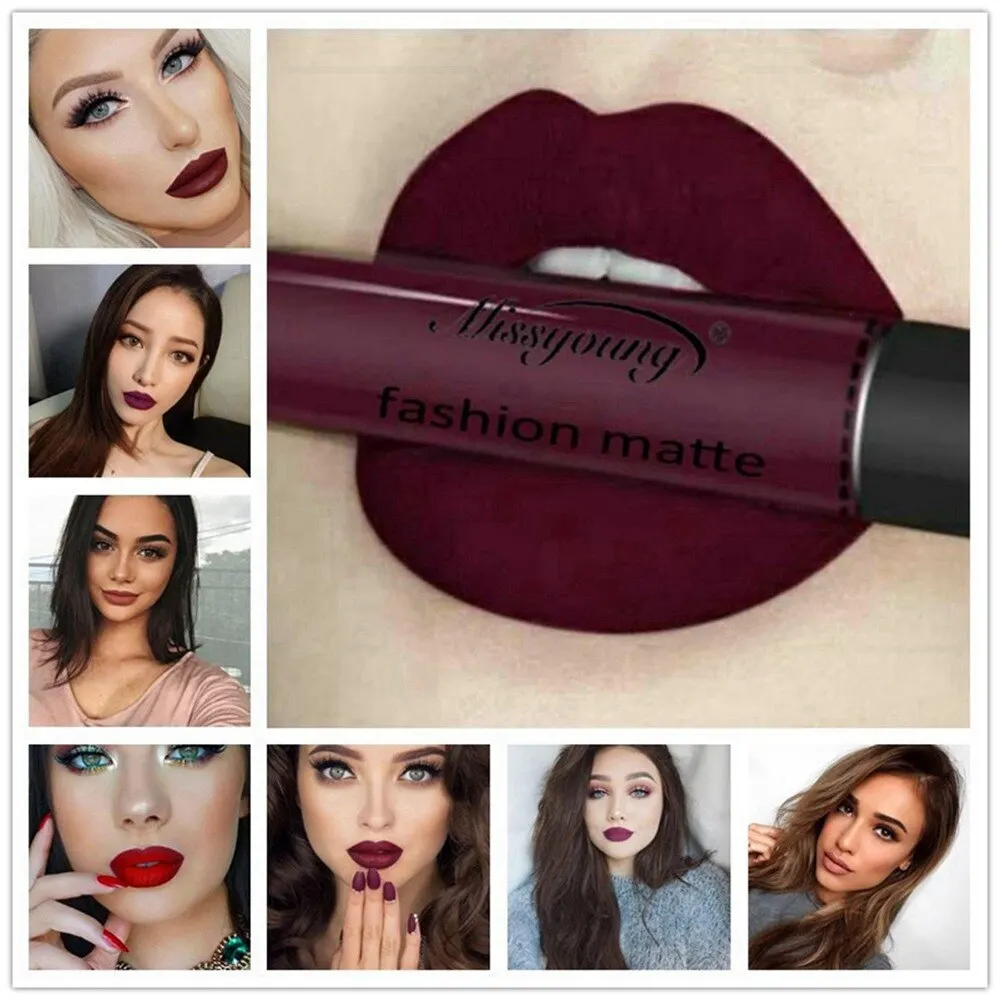 

Hot Sales Matte Lip Gloss Non-stick Cup Matte Liquid Lipstick Lip Balm Sexy Red Lip Tint 18 Colors Women Fashion Makeup For Lips